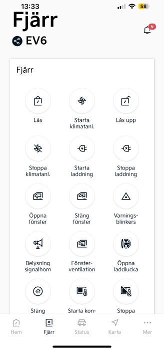 Kia Connect-appens fjärrfunktioner som lås, lås upp, starta och stoppa klimatinställning, fönsterhantering och starta laddning.