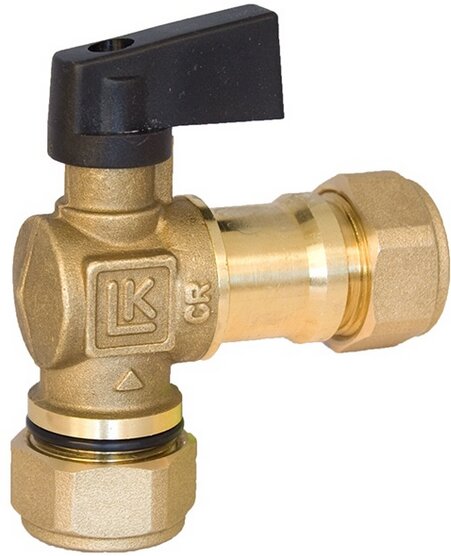 Ventil för påfyllning, märkt "LK", med vinklad svart spak för externt eller internt bruk, från ett byggforum.