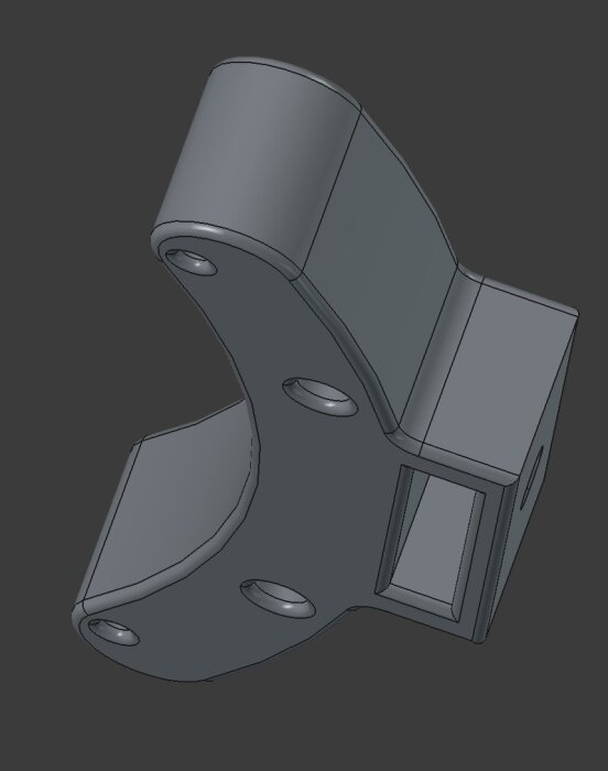3D-modell av ett datorfläktfäste med flera monteringshål, designad för att stödja ett DIY-kylsystem med fläktar.