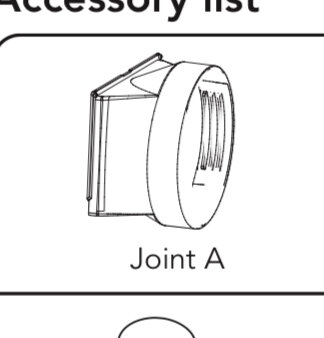 Illustration av en övergångsadapter för portabel AC, märkt "Joint A", använd för att koppla slangen för utblåsningsluft. Inkluderad i tillbehörslistan.