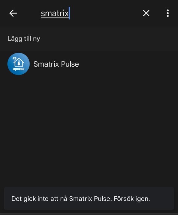 Anslutningsfel till Smatrix Pulse, försök igen.