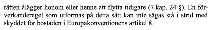 Text från lagbok om förverkanderegel och Europakonventionens artikel 8.