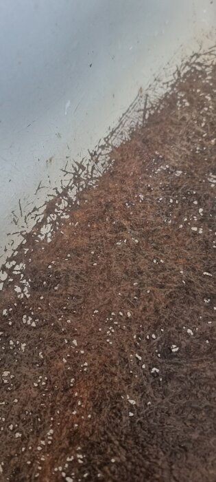 Sliten diskho med exponerat glasfibermaterial där emaljen har flagnat bort.