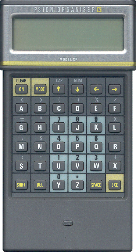 Psion Organiser II XP med alfanumeriskt tangentbord och skärm.