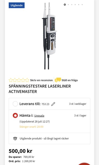Spänningstestare Laserliner ActiveMaster, utgående produkt, säljs för 500 kr. Ordinarie pris 1269 kr. Finns i lager för leverans eller hämtning i Uppsala.