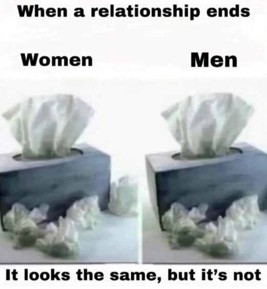 Två näsdukspaket bredvid varandra, ett märkt "Women" och ett "Men", båda med använda näsdukar runt omkring. Text: "It looks the same, but it’s not.