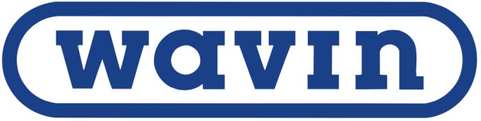 Logotyp för Wavin, visar texten "wavin" i blått.
