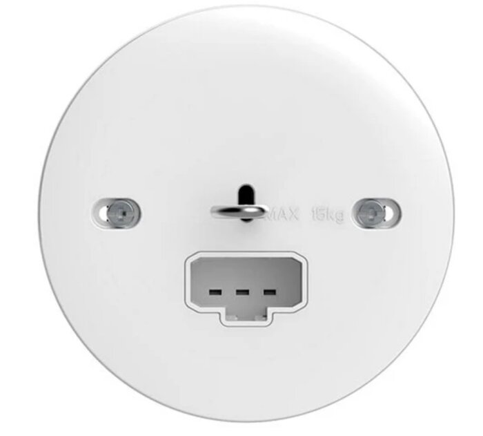 Rund takkontakt av DCL-typ för lampa, med vita skruvhål för montering.