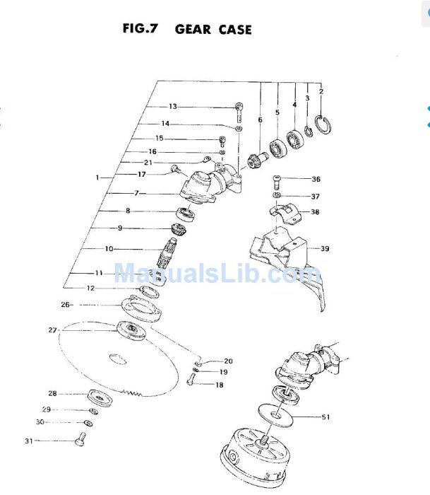 Sprängskiss av växellåda, visande olika komponenter och deras numrering.