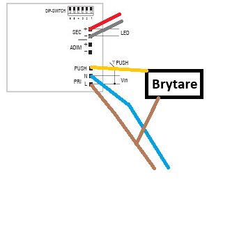 Diagram av kopplingsschema för brytare med markerade ledningar och DIP-switchar.