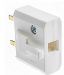 Vit ojordad lamppropp för DCL, med två spetsiga stift och en skruv.