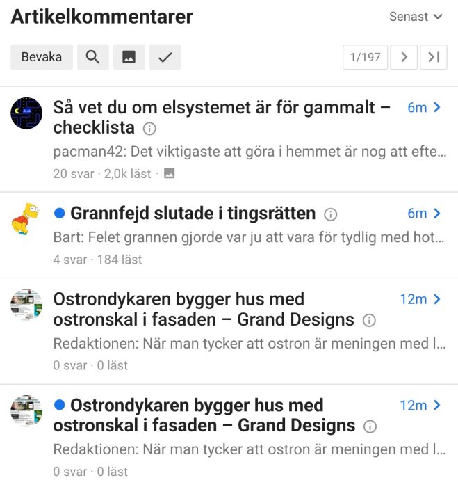 Översikt över forumtrådar; en tråd har dubletter med titeln "Ostrondykaren bygger hus med ostronskal i fasaden – Grand Designs".