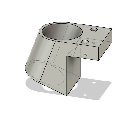 3D-modell av en anpassad hålsågsadapter för förborrning i vinkel, skapad för att passa en specifik borrkonfiguration.
