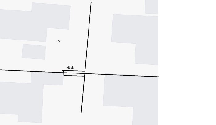 Skiss över tomtgräns med syrenhäck markerad mellan två fastigheter.