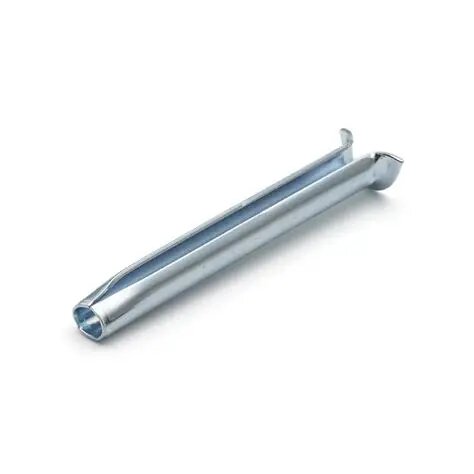 Metallspik för betongfästen, avbildad från sidan, ligger på en vit yta.