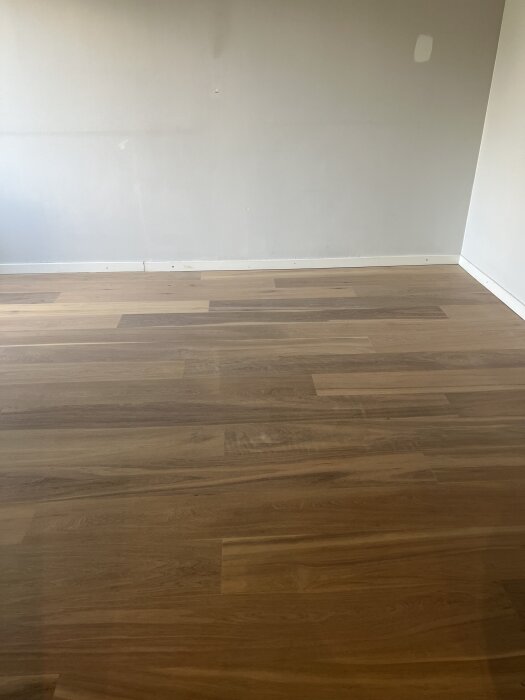 Nyslipat ekgolv med synliga flammor och eventuella sliprosor. Golvet har ljusare och mörkare områden med en jämn ton överlag.