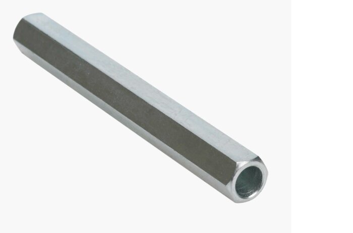 Sexkantigt metallverktyg med öppning, potentiellt en karmsnyckel.