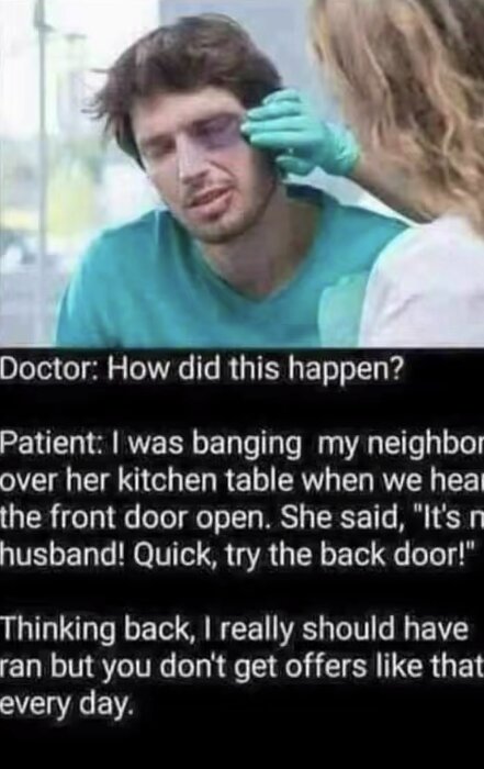 A doctor examining a man's bruised eye.