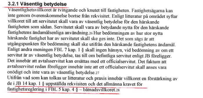 Text om fastighetsservitut och dess juridiska betydelse med fokus på nödvändigheten av väsentlig betydelse enligt svensk lagstiftning.