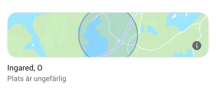 Karta över området Ingared med omgivande sjöar och vägar. Platsen anges som ungefärlig.