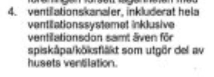Textutdrag om ansvar för ventilationskanaler och system, inklusive ventilationsdon och spiskåpa/köksfläkt som del av husets ventilation.