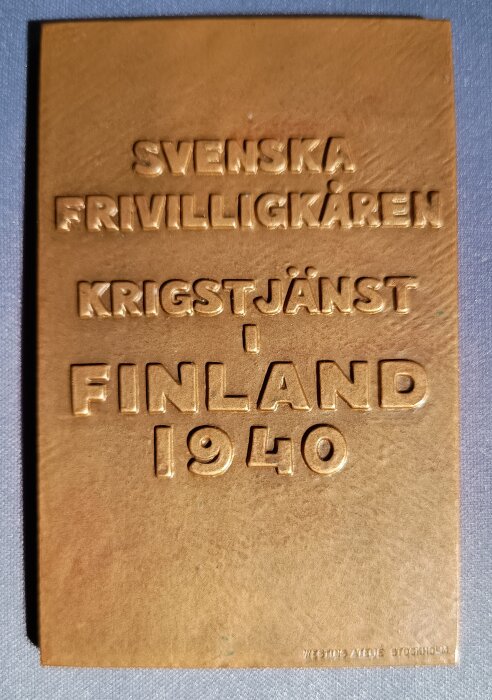 Svenska frivilligkåren medalj från 1940 till minne av insatser i Finland under andra världskriget.