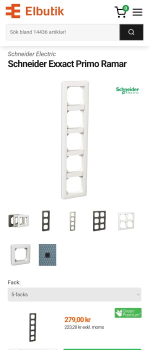 Vit Schneider Electric Exxact Primo 5-facksram visas med priset 279 kr, från Elbutik.se.