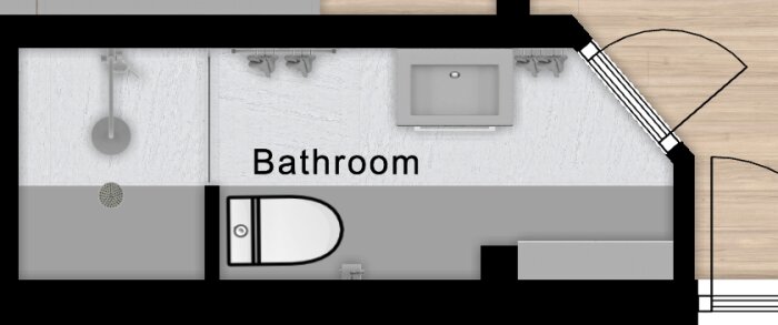 Ritning av ett badrum med dusch, toalett och handfat, märkt som ett fjärde alternativ.