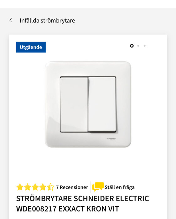 Dubbelbrytare från Schneider Electric, modell WDE008217, med två vita knappar för infälld montering enligt bilden.
