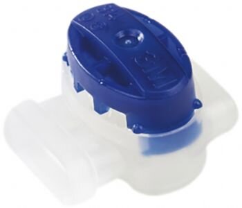 3M-skarvdon med blått lock för kabelanslutning, används vid installation av gränskablar för robotgräsklippare.