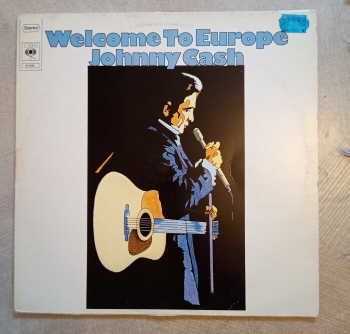 Omslag till skivan "Welcome To Europe" med illustration av en man med gitarr och mikrofon.