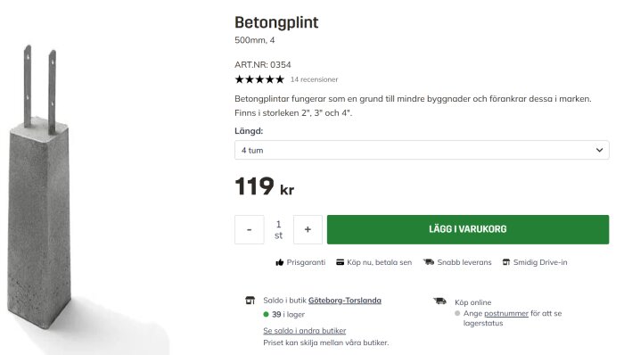 Betongplint 500mm med svart text, 119 kr, 14 recensioner, tillgänglig i Göteborg-Torslanda. Anpassad för att grunda mindre byggnader i marken.
