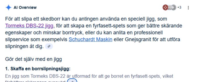 Instruktioner om hur man slipar skedborr med Tormeks DBS-22-jigg för ökad skärpa och minskat borrtryck. Alternativ för slipservice finns också.