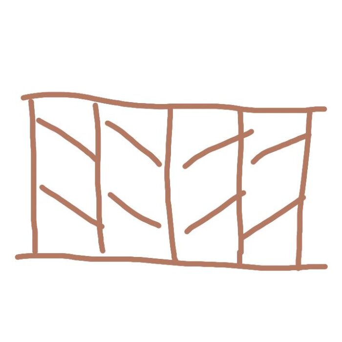 Ritning av fristående struktur med snedsträvor mellan sektioner, används som exempel på konstruktion av utsidor.