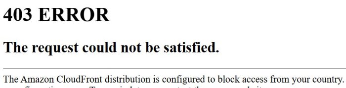 403 Error-meddelande som blockerar åtkomst från en viss plats med text som förklarar begränsningen.