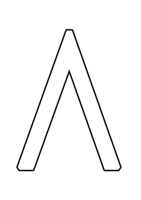 Svartvit linjeteckning av en uppochnedvänd V-form, troligen en design eller symbol.