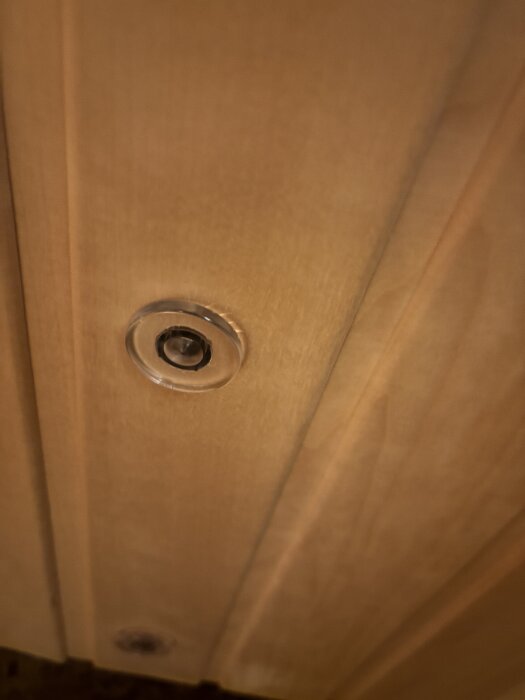 Inbyggd lampa med skydd i trätak.