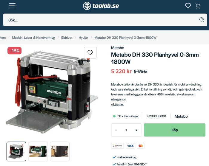 Metabo DH 330 planhyvel visas på Toolab.se med rabatt och produktbeskrivning.