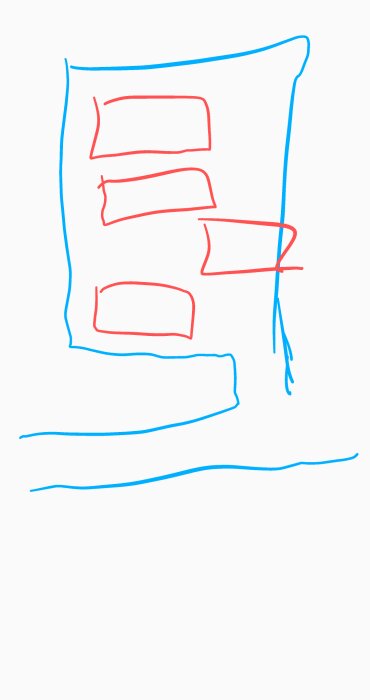 En schematisk ritning av en parkeringsplats där två röda rektanglar representerar bilar, en till vänster och en placerad hinderligt till höger.