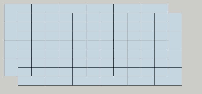 Rutnät av överlappande skivor i ett mönster, med fokus på optimal placering i ett källarprojekt.