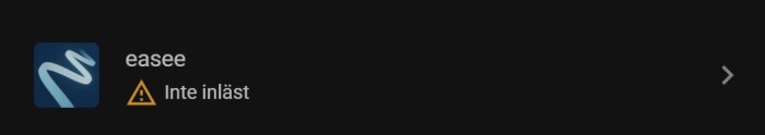 Easee-app med varningstriangel och texten "Inte inläst".