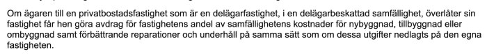 Text om skatteavdrag för fastighetsägare vid förbättringsutgifter i samfällighet.