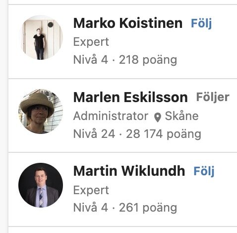 Användarprofiler för Marko Koistinen och Martin Wiklundh som nu har titeln "Expert" på forumet.