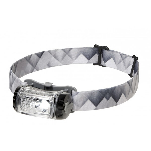 Laddbar pannlampa med justerbart pannband och spridningslins för olika ljusstyrkor och räckvidd. Perfekt för arbete eller friluftsliv.