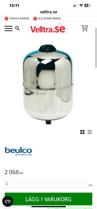 En silverfärgad trycktank från Beulco Amatur med ett pris på 2 068 kr på Velltra.se.