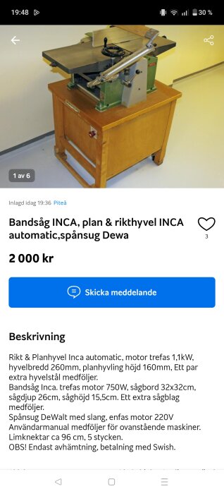 Rikt- och planhyvel Inca automatic på ett träbord.