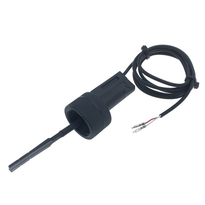 Flödesbrytare till poolvärmepump med svart kabel och anslutningar, används för att reglera vattenflödet.