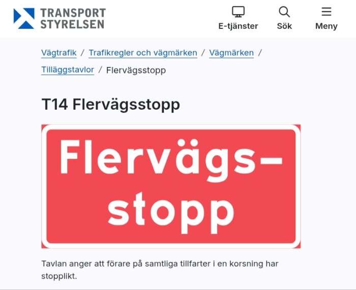 Tilläggstavla för flervägsstopp i Sverige från Transportstyrelsen.