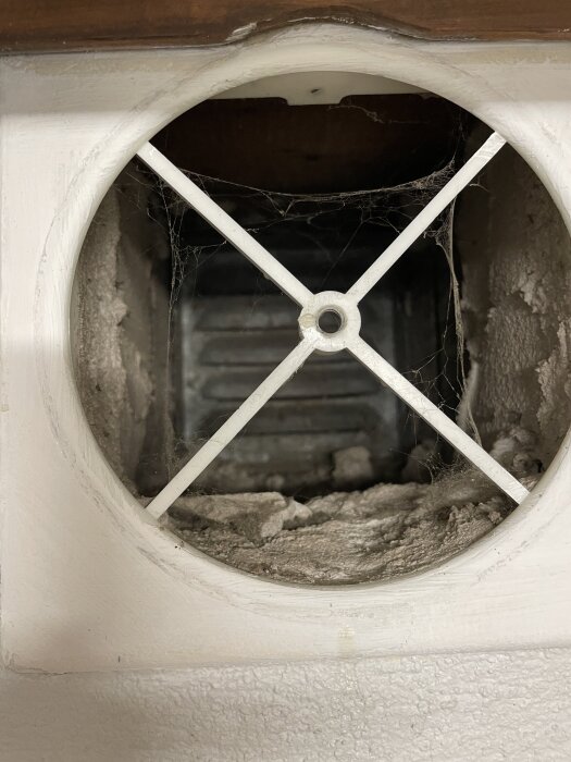 Ventilationskanal med damm och spindelväv.