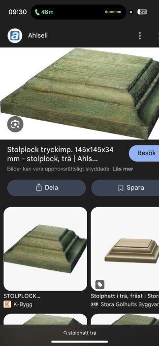 Trästolplock med frästa nivåer, tryckimpregnerat för altanbygge.
